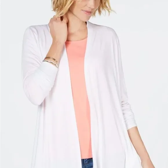 Karen Scott Elegant Long Lightweight White Open Front Cardigan (Size: XL) - Picture 3 of 13